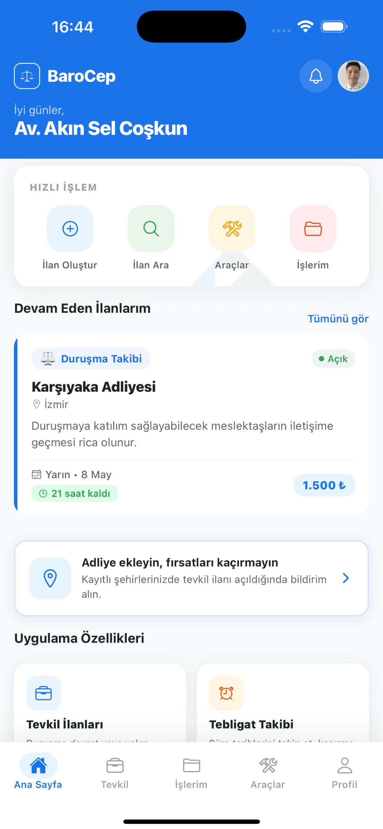 BaroCep tebligat takibi ekranı