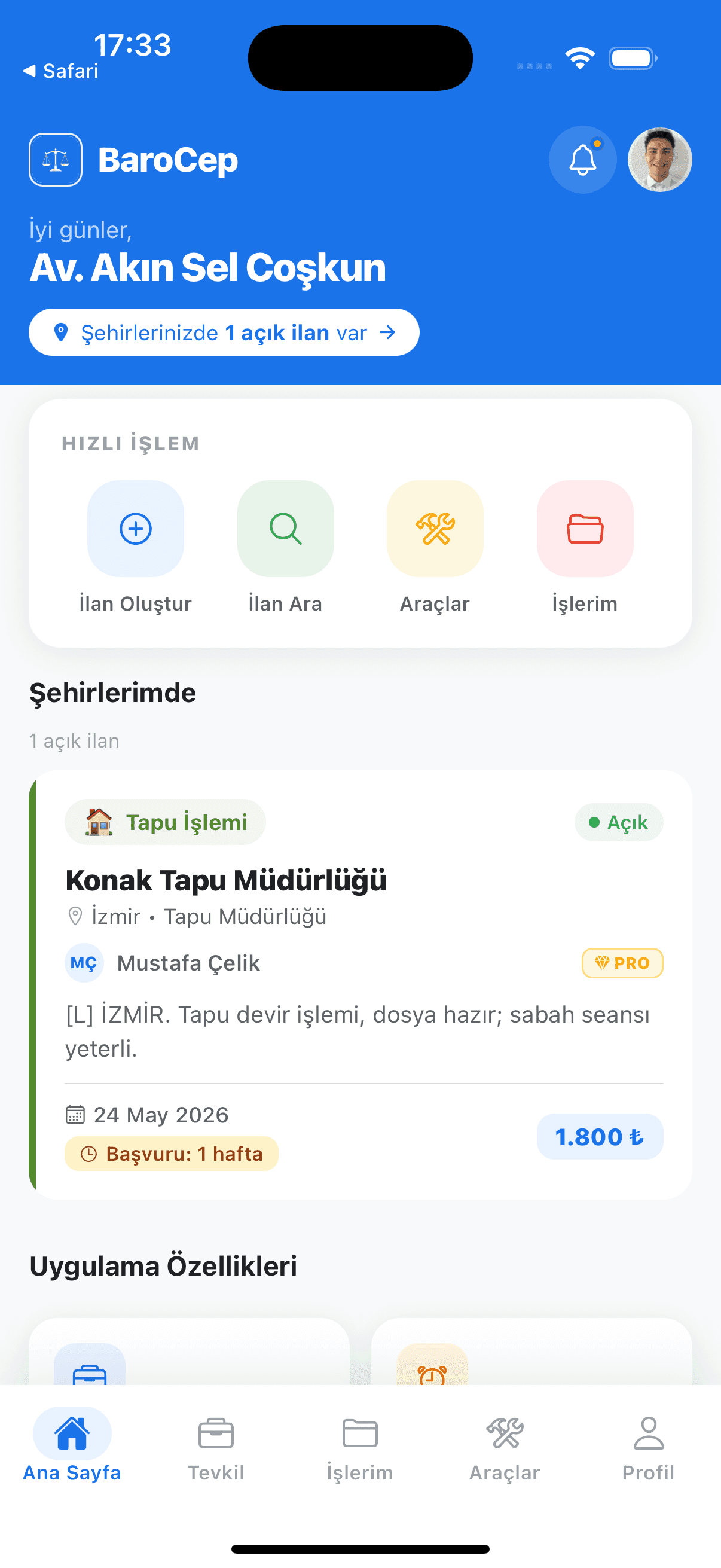 BaroCep ana sayfa — şehrindeki tevkil ilanları